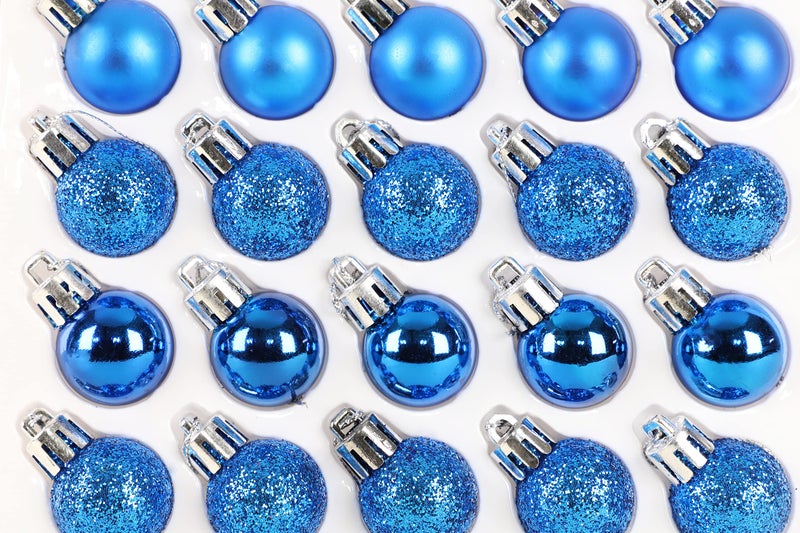 Christmas ConceptsÂ® Pack of 25-25mm Mini Christmas Tree Baubles - Shiny, Matte & Glitter Decorated Ornaments (Blue) - Image 5